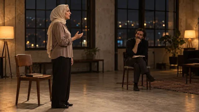 Bir öğrencinin masa başında açık bir tiyatro metnini okuyup defterine karakter hakkında notlar alması