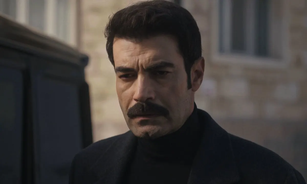 Siyah paltolu bir erkek taş yapının önünde görülüyor.