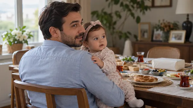 Bebek bezi reklam çekimi için hazırlanan sade bir ortamda, velisinin yanında oyuncağıyla oynayan bebek